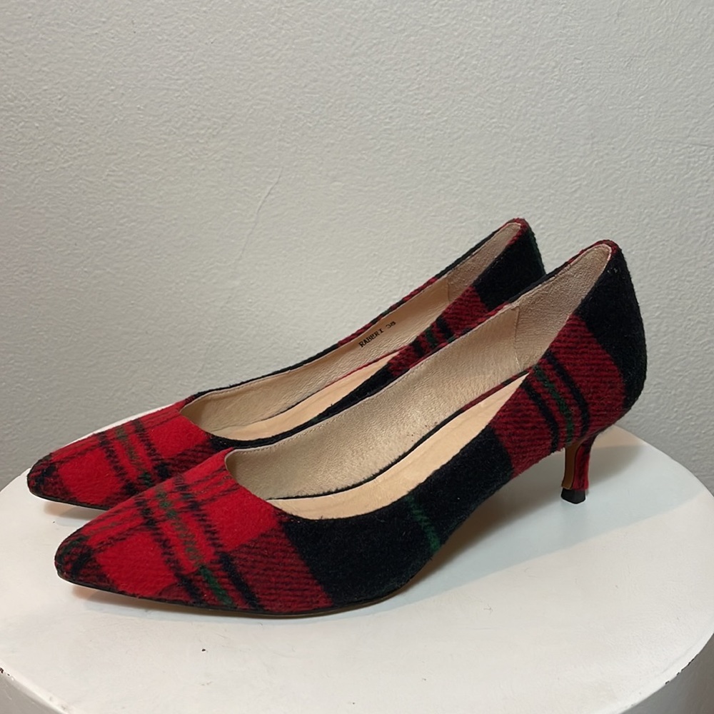 ESSENTIEL ANTWERP Raberi Tartan Kitten Heels Wool Plaid